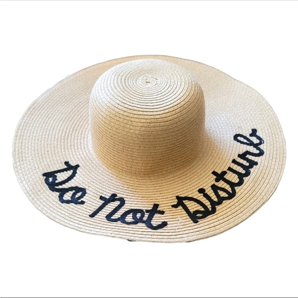 Tan Straw Woven Sun Hat DO NOT DISTURB Siesta Beach Outdoor 16.5" One Size - Picture 6 of 6